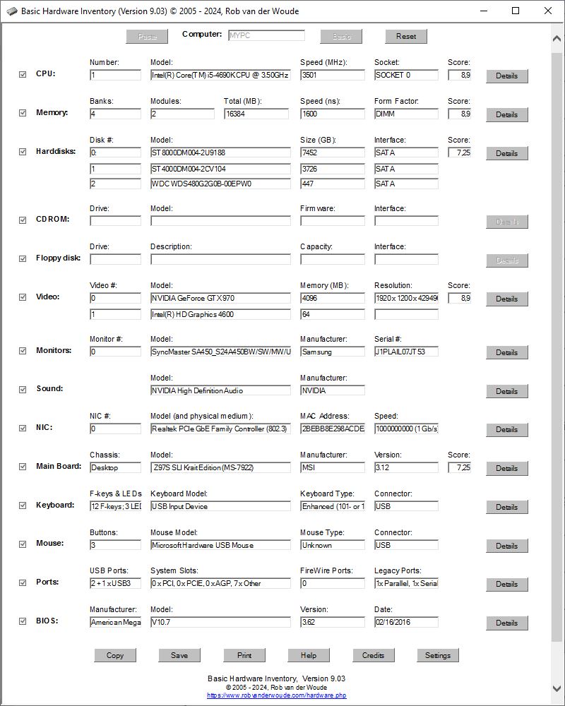 Screenshot of Hardware.hta - Basic Hardware Inventory